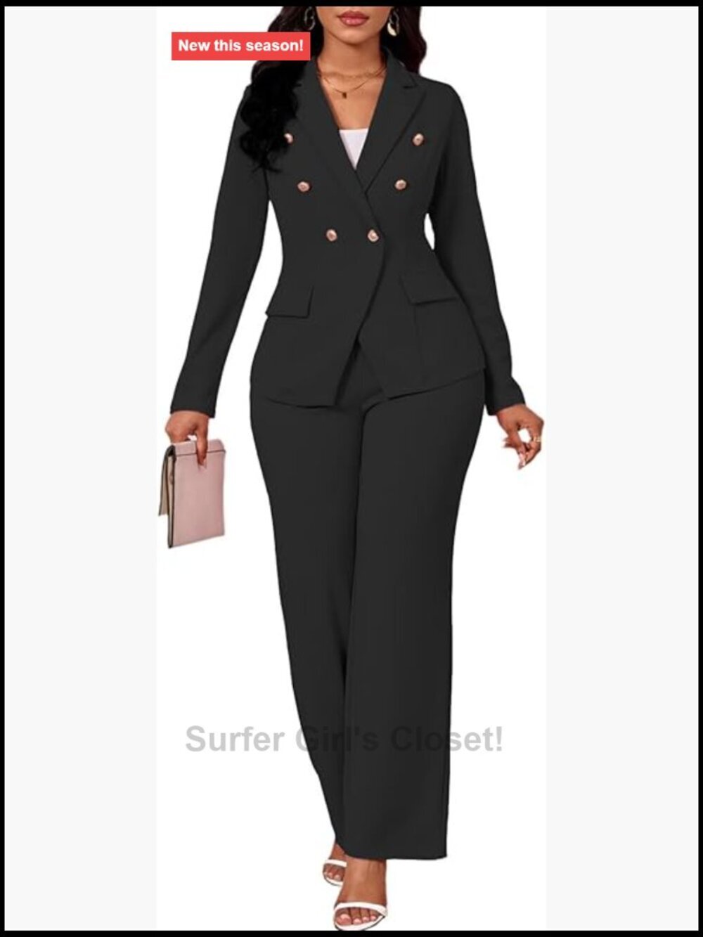 Two Piece Blazer Pants Set Long Sleeve Double Breasted Wide Leg Business Casual